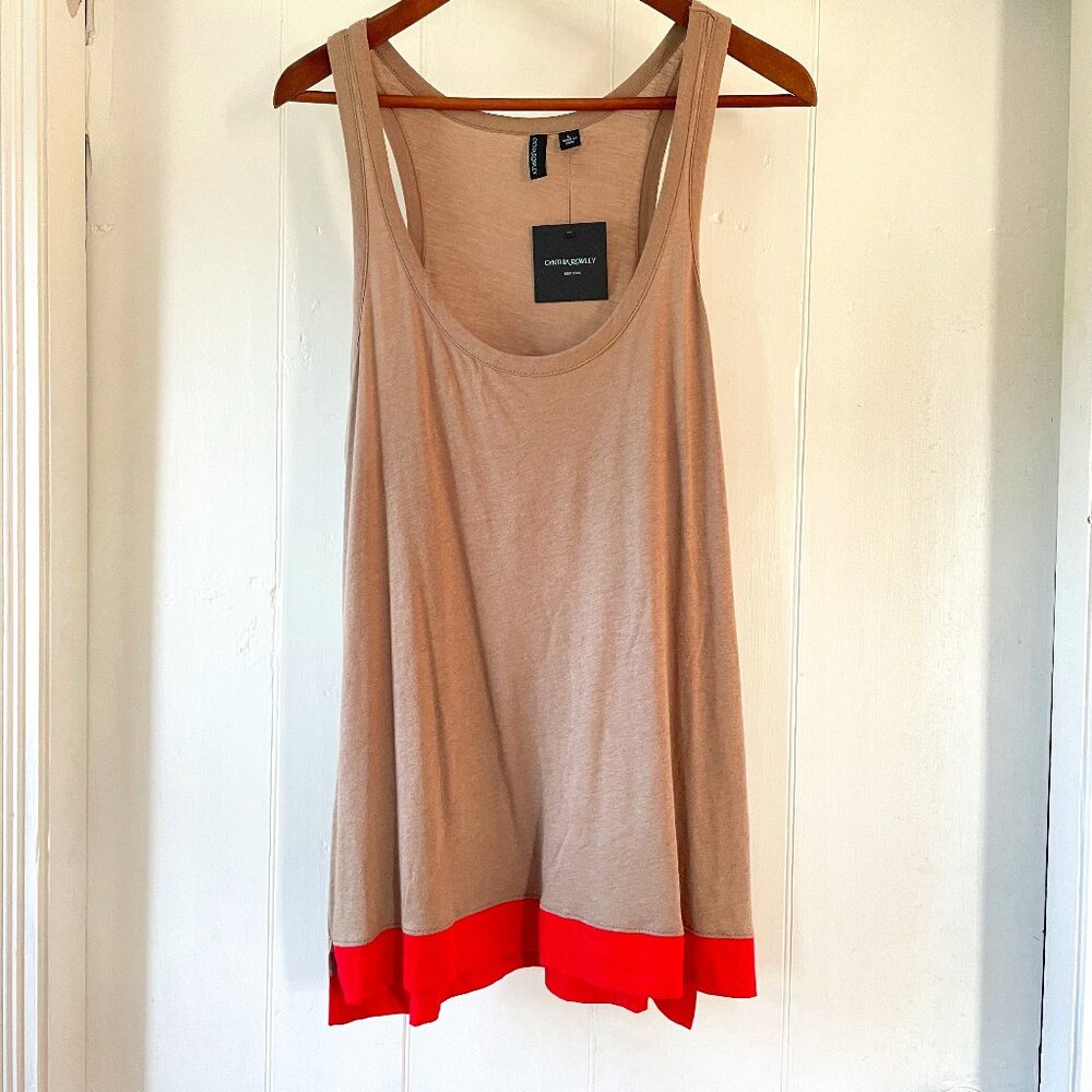 Cynthia Rowley Tank Top Size Large Layer Racerback Taupe Pink Cotton Blend NWT